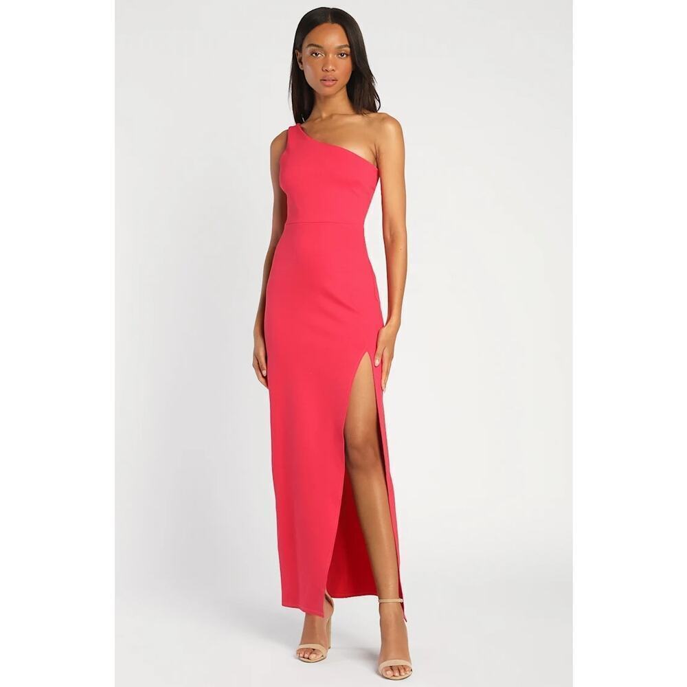 Lulus Good Times Only Hot Pink One-Shoulder Maxi Dress sz Large